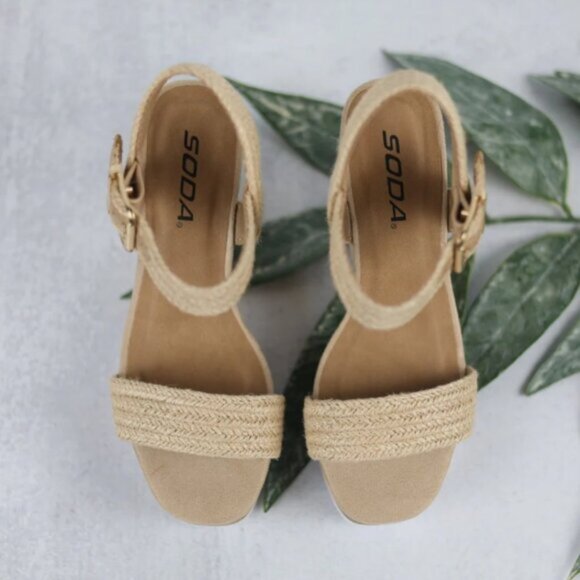 SODA NEW WOT Ankle Strap Open Toe Wedge espadrile Sandals in natural 2511 - Picture 3 of 5
